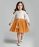 Bella Moda Net Woven Full Sleeves Embroidered Party Dress - Mustard