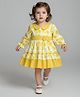 Bella Moda Cotton Woven Full Sleeves Bow Applique Detailed & Lemon Printed Dress - Yellow