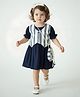 Bella Moda Cotton Woven Half Sleeves Solid Dress With Vest & Sling Bag - Navy Blue