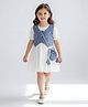 Bella Moda Cotton Woven Half Sleeves Solid Dress With Vest & Sling Bag - White