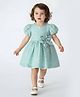Bella Moda Net Woven Puff Sleeves Floral Applique Detailed Dress - Blue