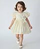 Bella Moda Net Woven Half Puffed Sleeves Floral Applique Detailed Pearls Embellished  Dress - White