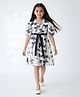 Bella Moda Cotton Woven Half Sleeves Abstract Printed Dress - White
