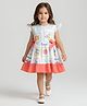 Bella Moda Cotton Woven Cap Sleeves Sea Life Theme Printed Bow Applique Detailed Dress - Red