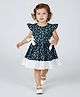 Bella Moda Cotton Woven Cap Sleeves Potted Pants Printed Bow Applique Detailed Dress - Navy Blue