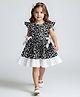 Bella Moda Cotton Woven Cap Sleeves Deer & Floral Printed Bow Applique Detailed Dress - Black