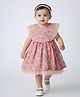 Bella Moda Cotton Woven Sleeveless Floral Printed Lace Embellished Dress - Red