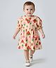 Bella Moda Cotton Woven Half Puffed Sleeves Strawberry Printed Dress - Peach