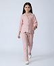 Bella Moda Cotton Woven Full Sleeves Tree & Leaves Embroidered Coordinating Shirt Style Top & Pants Set - Peach