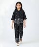 Bella Moda Cotton Woven Three Fourth Sleeves Tree & Leaves Embroidered Coordinating Shirt Style Top & Pants Set - Navy Blue