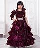Ministitch Organza Woven Three Fourth Sleeves Shimmer & Stone Embellished & Ruffle Detailed Layered Dress - Wine