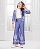 Ministitch Cotton Blend Woven Three Fourth Sleeves Abstract Embroidered Jacket & Pants Set With Tee - Blue