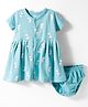 Pink Rabbit Interlock Knit Half Sleeves Bunny Printed Frock With Bloomer - Light Blue
