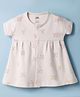 Pink Rabbit Interlock Knit Half Sleeves Front Open Frock with Giraffe Print - Cream