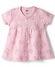 Pink Rabbit Interlock Knit Half Sleeves Front Open Frock with Kitty Print - Dark Pink