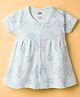 Pink Rabbit Interlock Knit Half Sleeves Front Open Frock with Kitty Print - Sky Blue