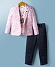 Rikidoos Cotton Woven Full Sleeves Text Printed T-Shirt & Trouser Set with Blazer - Light Pink