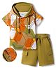 OLLINGTON ST. Cotton Knit Half Sleeves Printed Hooded T-Shirt & Shorts Set - Multicolour & Olive