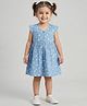 Creative Kids Cotton Woven Cap Sleeves Floral Printed Dress - Blue