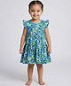 Creative Kids Rayon Woven Cap Sleeves Floral Printed Dress - Blue & Green