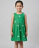 Creative Kids Cotton Woven Sleeveless Floral Embroidered Dress - Green