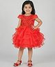 Creative Kids Net Woven Cap Sleeves Sequins Embellished Ruffle Detailed Dress - Red