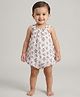 Creative Kids Georgette Woven Sleeveless Floral Printed Onesie - White & Pink