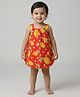 Creative Kids Georgette Woven Sleeveless Lemon Printed Onesie - Red & Yellow
