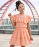 Arias 100% Cotton Slub Sleeveless Top With Lace Detailing & Skirt Set - Peach