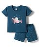 Tango Single Jersey Knit Half Sleeves T-Shirt & Shorts Night-Suit With Whale Boy & Star Print - Blue