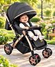 Babyhug Landscape Stroller with Reversible Handle Black| Multi-Recline Backrest| UV Protection Canopy| 5-Point Harness| All-Wheel Suspension| Swivel Wheels| Trolley-Style Pull Handle| Linked Brake
