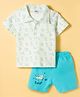Tango Interlock Knit Half Sleeves T-Shirt & Shorts Set with Tiger Print - Blue & Off White