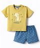 Tango Single Jersey Knit Half Sleeves T-Shirt & Shorts Set With Dog Print - Mustard