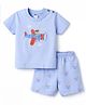 Tango Single Jersey Knit Half Sleeves T-Shirt & Shorts Set With Plane Print - Light Blue