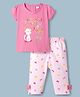 Tango Single Jersey Knit Half Sleeves T-Shirt & Capri Set With Cat Print - Pink
