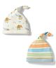Babyhug 100% Cotton Knit Striped & Animal Printed Caps Pack of 2 Multicolor - Diameter 16 cm