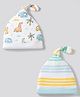 Babyhug 100% Cotton Knit Striped & Dino Printed Caps Pack of 2 Multicolor - Diameter 16 cm
