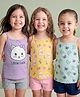 Babyoye Cotton Elastane Knit Sleeveless Slips With Floral & Cat Print Pack of 3 - Purple, Yellow & Light Blue
