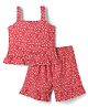Dew Drops Cotton Woven Sleeveless Floral Printed Co-Ords  Top & Shorts Set - Red