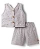Dew Drops Cotton Woven Sleeveless Floral Printed Co-Ords Top & Shorts Set - Grey