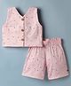 Dew Drops Cotton Woven Sleeveless Floral Printed Co-Ords Top & Shorts Set - Peach