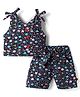 Dew Drops Cotton Woven Sleeveless Printed Top & Shorts Co-ord Set - Navy Blue