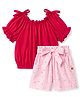 Dew Drops Cotton Woven Half Sleeves Floral Printed Top & Shorts Set - Pink