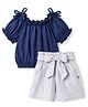 Dew Drops Cotton Woven Half Sleeves Floral Printed Top & Shorts Set - Grey