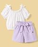 Dew Drops Cotton Woven Half Sleeves Top & Checks Short Set - White & Lilac