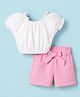 Dew Drops Cotton Woven Half Sleeves Top & Checks Short Set - White & Pink