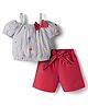 Dew Drops Cotton Woven Half Sleeves Top & Shorts Set with Fruit Print - Black & Red