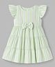 Dew Drops Cotton Woven Tiered Frock with Sleeveless and Striped Print - Light Green