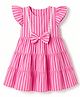 Dew Drops Cotton Woven Tiered Frock with Sleeveless and Striped Print - Pink