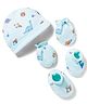 Babyhug 100% Cotton Interlock Knit Printed Cap Mittens & Booties Set Blue - Diameter 17 cm